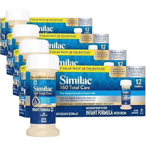 Similac 360 Total Care Infant Formula,Has 5 HMO Prebiotics,Our Closest Prebiotic Blend to Breast Milk,Non-GMO,‡ Baby Formula,Ready to Feed,2-fl-oz Bottle,(Pack of 48)