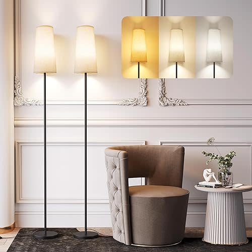 SUNMORY Floor Lamps for Living Room/Bedroom/Office, Standing Lamp with LED Bulb, 3 Color Temperature Tall Lamp, Suitable for Modern/Boho/Farmhouse and Other Home Decor Styles, Black - 2 Pack