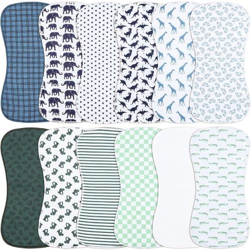 Baby Burp Cloths &Baby B.ibs 2-in-1 Design 3 Layers Thicken Cotton Absorbent and Soft Spit Up Burping Rags Set for Newborn,12-Pack