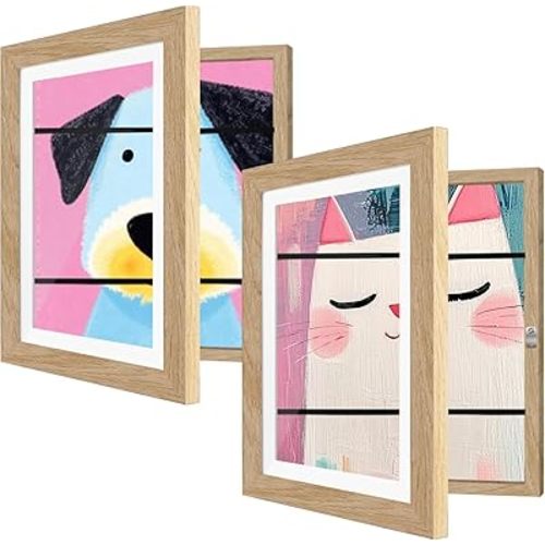 2 Pack Kids Art Frames 9x12 Inch Kids Artwork Flip Frame Changeable for Picture Display, Children School Drawing Projects Storage, Horizontally Vertically Wall Hanging, Front Opening, Wood