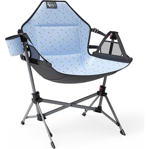 BusyBee Hammock Camping Chairs for Kids, Folding Kids Chair with Stand, Child Camping Gear, Hammock Swing Chair with Cup Holder & Carrying Bag for Outdoor, Lawn, Hiking, Indoor, Supports 125 LBS, Blue