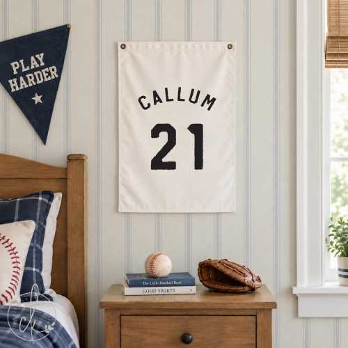 Personalized Sports Jersey Canvas With Name and Number | Boy's Bedroom, Nursery, Playroom Decor | Baseball, Basketball, Football Art | 48