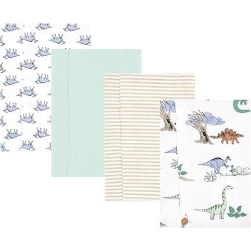 Hudson Baby Unisex Baby Cotton Poly Flannel Burp Cloths, Boy Dino World 4-Pack, One Size