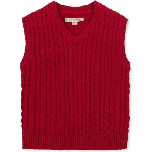 Boy's Organic V-Neck Cable Sweater Vest, Red Cable - Hope & Henry | Maisonette
