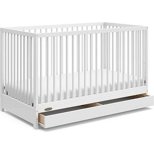 Graco Teddi 5-in-1 Convertible Crib with Drawer (White) – GREENGUARD Gold Certified, Crib with Drawer Combo, Full-Size Nursery Storage Drawer, Converts to Toddler Bed, Daybed and Full-Size Bed