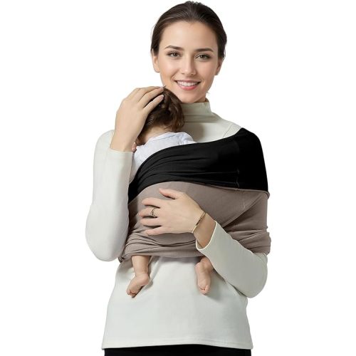 Baby Wrap Carrier, Lightweight Baby Wearing Wraps for Newborn and Infant, Soft Swaddle Holder Carrier, Cozy Baby Sling 7-35 lbs Black+Brown