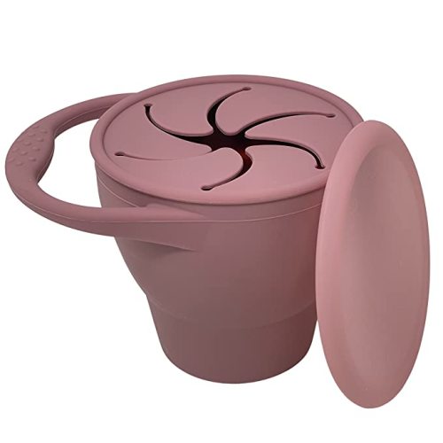 BraveJusticeKidsCo | Snack Attack Snack Cup | Collapsible Silicone Snack Container | Toddler and Baby Snack Catcher Lid (Dusty Rose)