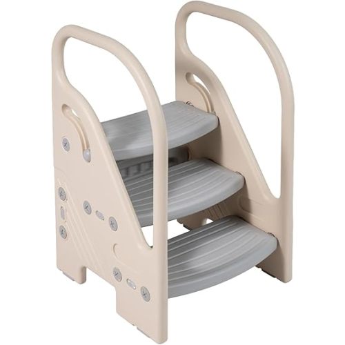 Costzon Toddler Step Stool for Bathroom Sink, Adjustable 3-Step Helper Stool for Kids with Non-Slip Pads, Plastic Ladder for Bedroom Kitchen Counter Potty Training (Grey, 17.5" L x 17" W x 27.5" H)