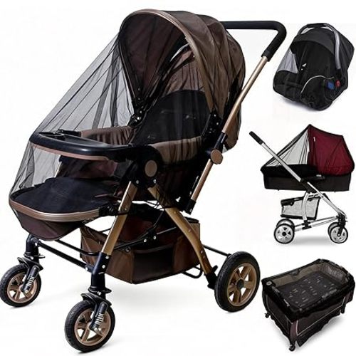 Baby Stroller Mosquito Net (2 Pack) - Durable Mesh Protection for Bassinets, Cradles, Playards, Pack N Plays & Portable Mini Cribs | Breathable Universal Fit Insect Barrier (Black)