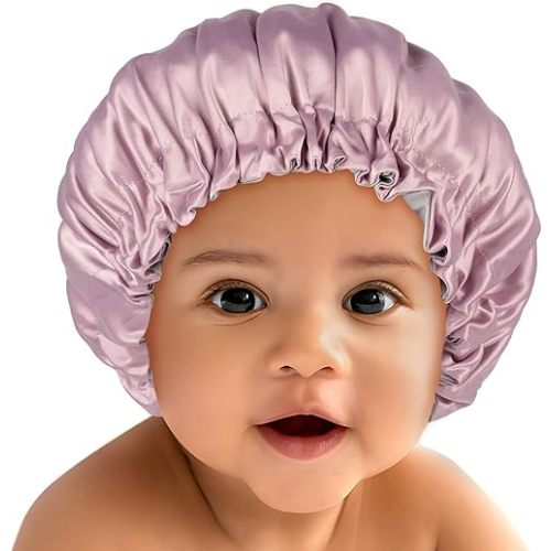 Baby Bonnet for 6-36 Months Sleeping: Reversible Smooth Satin for No Mess Toddler's Curly Hair, Adjustable Band No Slip