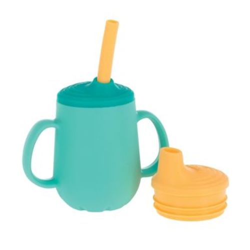 Nuby 4oz 2 Handle Silicone Cup with Straw and Spout - Neutral: Portable Drinkware, Spillproof, Non-Slip Grip