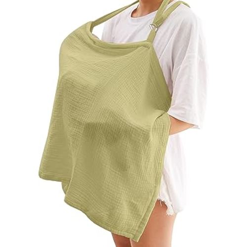 Muslin Nursing Covers for Baby Breastfeeding, Soft Cotton Breastfeeding Cover for Mom Breathable, Privacy Nursing Covers Up with Wire Hoop, Adjustable Nursing Apron Multi-use Carseat Canopy (Green)