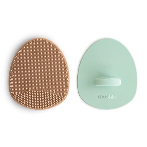 mushie Baby Bath Cradle Cap Brush | Soft Silicone Bristles for Dry Skin, Eczema, & Cradle Cap Treatment | 2-Pack (Natural/Cambridge Blue)