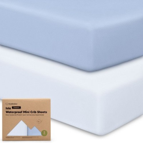 KeaBabies 2pk Isla Waterproof Mini Crib Sheets for Boy, Girl, 38x26 Soft Pack and Play Sheets for Graco Pack and Play Mattress