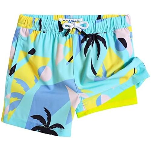 maamgic Boys Swim Trunks with Compression Liner Toddler Stretch Swim Shorts