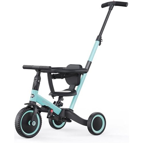 newyoo Toddler Tricycles for 1-3 Year Olds, Toddler Bike, Baby Balance Bike, Christmas and Birthday Gift for Boy and Girl, Trike with Push Handle, Safety Guard, Safety Belt, Blue, TR008
