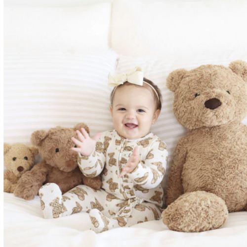 Beary Sweet Bamboo Waffle Zipper Footie | Caden Lane