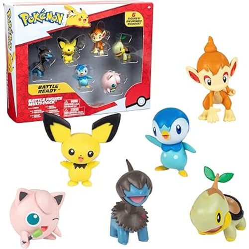 Pokémon Battle Figure Toy Set, 6 Pieces - 2" Pichu, Yamper, Turtwig, Piplup, Chimchar, Deino - Diamond and Pearl Starters - Holiday Christmas Stocking Stuffer Gift for Kids, Boys, Girls - 4+