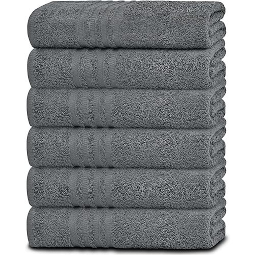 White Classic Wealuxe Grey Towels for Bathroom 6 Pack, Cotton Bath Towel Set for Hotel, Gym, Spa, Soft Extra Absorbent Quick Dry 24x50 Inch