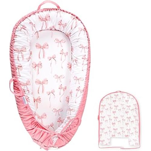 Baby Lounger Replaceable Cover, 100% Cotton Newborn Nest Backup Cover for Ultimate Comfort, Soft & Breathable Quality Spare Cover, Pink Bow(Cover Only)