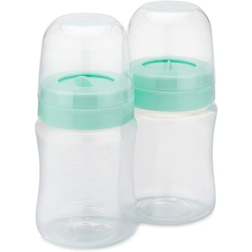 Motif Medical Breast Milk Storage Bottles for Duo Breast Pump - Durable Plastic Breastfeeding Essentials w/Locking Rings, Lids & Nipple Caps - Breast Milk Container (Set of 2, 160 ml)