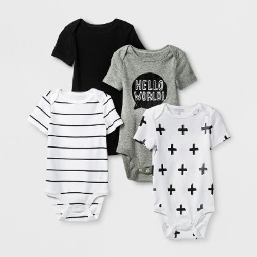 Baby 4pk Short Sleeve Bodysuit Black/White 0-3M - Cloud Island™