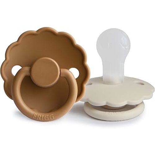 FRIGG Daisy SilkySoft Silicone Baby Pacifier | Made in Denmark | BPA-Free (Cappuccino/Cream, 0-6 Months)