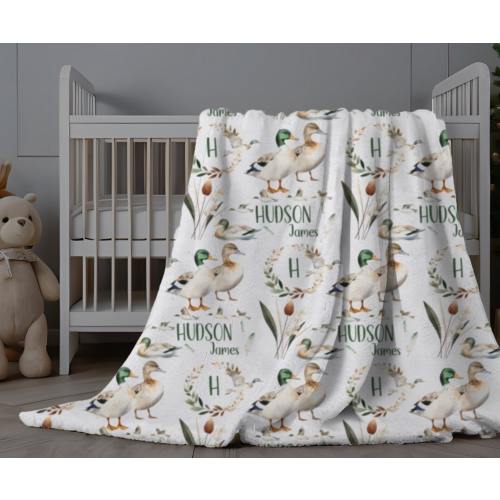 Mallard Duck Baby Blanket, Personalized Baby Blanket Mallard, Custom Minky Blanket Duck, Baby Boy Name Blanket, Custom Baby Swaddle Mallard