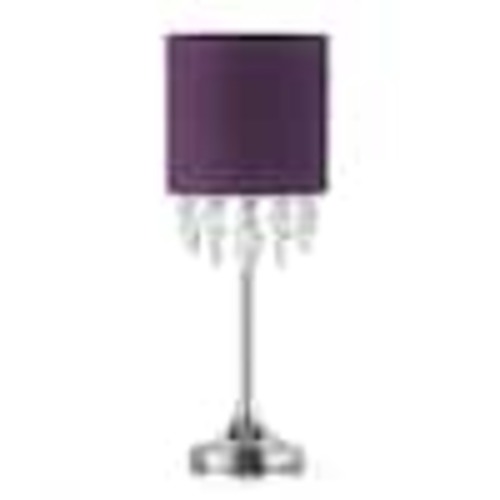 HomeGlam Florence 22 in. Chrome Finish Crystal Pendants Table Lamp with Purple Shade HL7020TS-PR