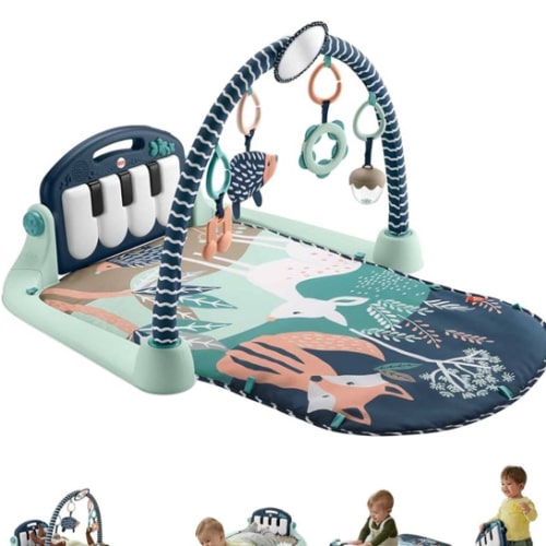 Fisher-Price Baby Playmat Kick & Play Piano Gym with Musical and Sensory Toys for Newborn to Toddler, Navy Fawn