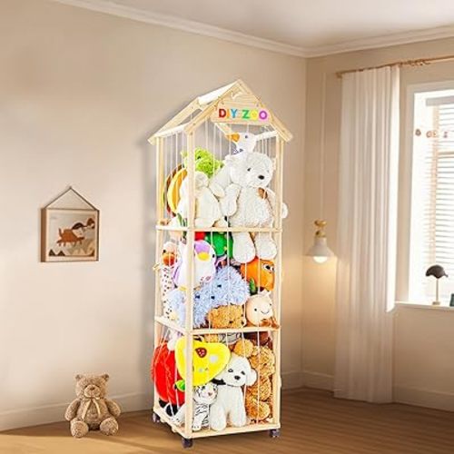 Stuffed Animal Storage,Stuff Animal Organizer Wood Stuffed Animals Zoo Storage,Extra plushies storage for Nursery Playroom Kids Room