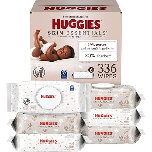 Huggies Skin Essentials Baby Wipes, Hypoallergenic, 99% Water, 6 Flip Top Packs (336 Wipes Total)