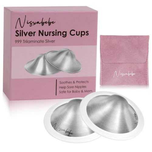 The Original Silver Nursing Cups-Nipple Shields for Breastfeeding Newborn-Breast Feeding Essentials Must Haves-Nipple Covers to Protect Nursing Nipples,Trilaminate 999 Silver,Regular Size