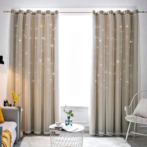 Gemma Violet 2 Panel Hollow-Out Stars Window Curtain Star Curtains for Bedroom Star Hollow Out Blackout Curtains for Room Decor Double Layer Cut Out Window Curtains 39.5W x 80L | Wayfair