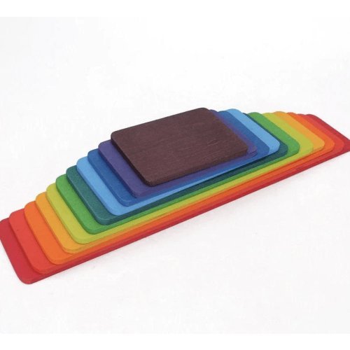 **Pre-order (Ships in 1-2 Weeks)**11 Pcs Wooden Rainbow Rectangular Building Boards in Primary Colors