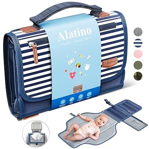 Alatino Portable Diaper Changing Pad for Baby, Detachable Travel Changing Pad with Baby Wipes Pocket, Gifts for Baby Shower, Newborn Girls and Boys (Grey)