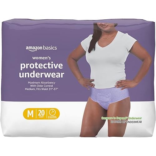 Amazon Basics Incontinence Underwear for Women, Protective, Disposable, Postpartum, Maximum Absorbency, Medium, Lavender, 20 Count