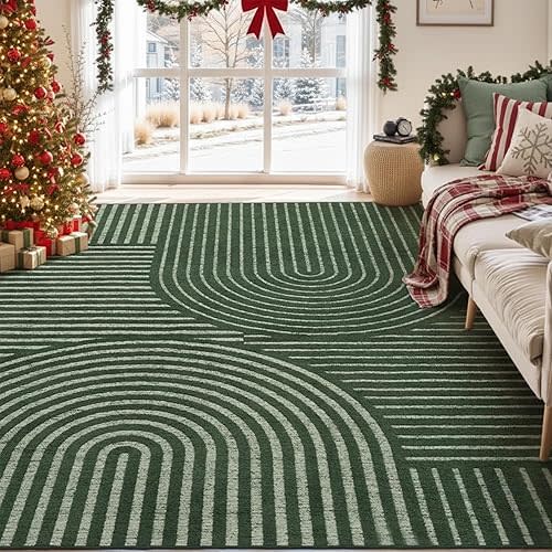 Boho Area Rug 5x7 Machine Washable Rugs for Living Room Non Slip Soft Carpet Geometric Jacquard Textured Carpet for Bedroom Dining Nursery Office Living Room Rug-Green