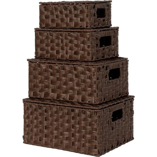 GRANNY SAYS Wicker Baskets with Lids, Set of 4 Brown Basket, Decorative Storage Boxes, Woven Basket for Organizing, Storage and Organizer Baskets