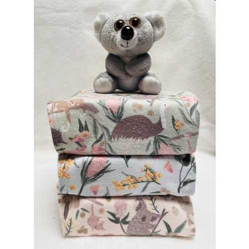 Baby Burp Cloths - Set of 3/Dribble/Feeding/Baby Shower Gift Set/ Baby Gift/Baby Girl/Koala Kangaroo/Australian Animals