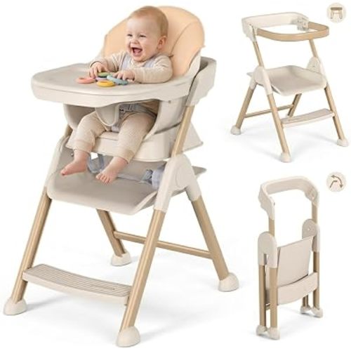 EROMMY 6-in-1 Grow-with-Me Baby High Chair - Infant to Toddler Folding High Chair with Adjustable Height, Double Tray - Safe, Easy to Clean, Versatile Baby Eating Chair