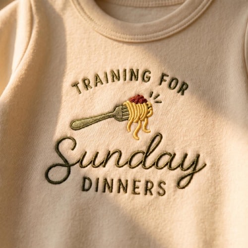 Training For Sunday Dinners Embroidered Romper, Funny Baby Outfit, Pasta Baby Romper, Italian Family Baby Gift