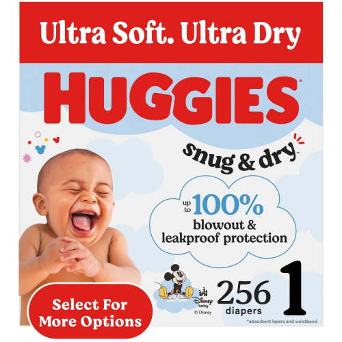 Huggies Snug & Dry Baby Diapers, Size 1 (8-14 lbs), 256 Count (Select for More)