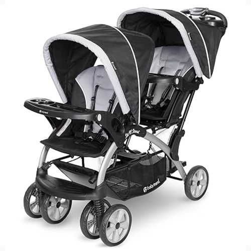 Baby Trend Double Infant and Toddler Stroller w/ Harness and Basket, Sit N' Stand, Stormy - Convertible Twin and Tandem Strollers for Babies