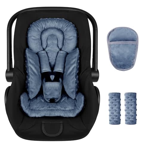 Jundetye Infant Car Seat Insert Boy Girl, 3 in 1 Newborn Carseat Insert with Strap Pads, Car Seat Head Support for Baby Strollers, Swings, and Bouncers, Comfortable and Machine Washable, Blue