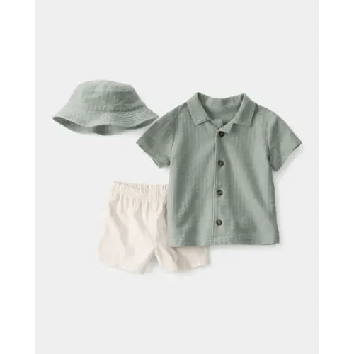 Baby Boy 3-Piece Short-Sleeve Top & Short Set - Green/White | Carter's