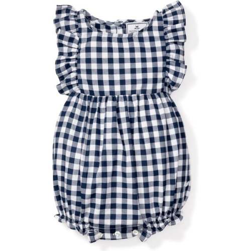 Ruffled Romper, Navy Gingham - Petite Plume | Maisonette