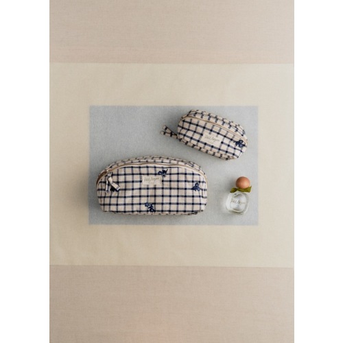 Large Toiletry Bag - Floral Embroidery Check