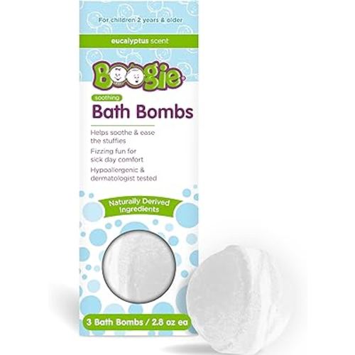 Boogie Kids Bath Bombs, Calming, Naturally Derived, Made with Aloe and Calming Vapors, Eucalyptus, 3 Bath Bombs, 2.8 oz, Pack of 1