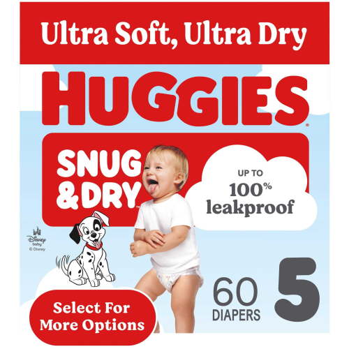 Huggies Snug & Dry Baby Diapers, Size 5 (27+ lbs), 60 Count (Select for More)
